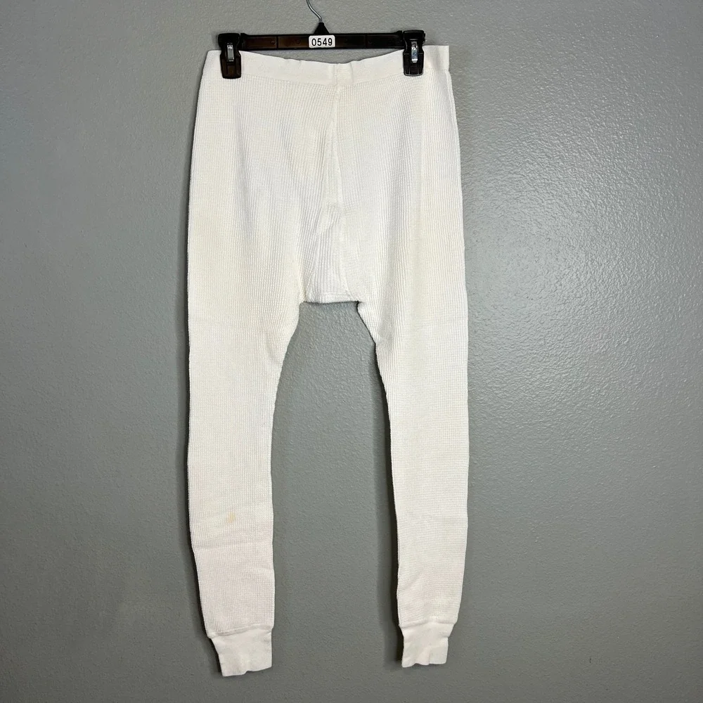 J.E. Morgan Long Johns Mens XL White All Natural Thermal Waffle Knit USA Made